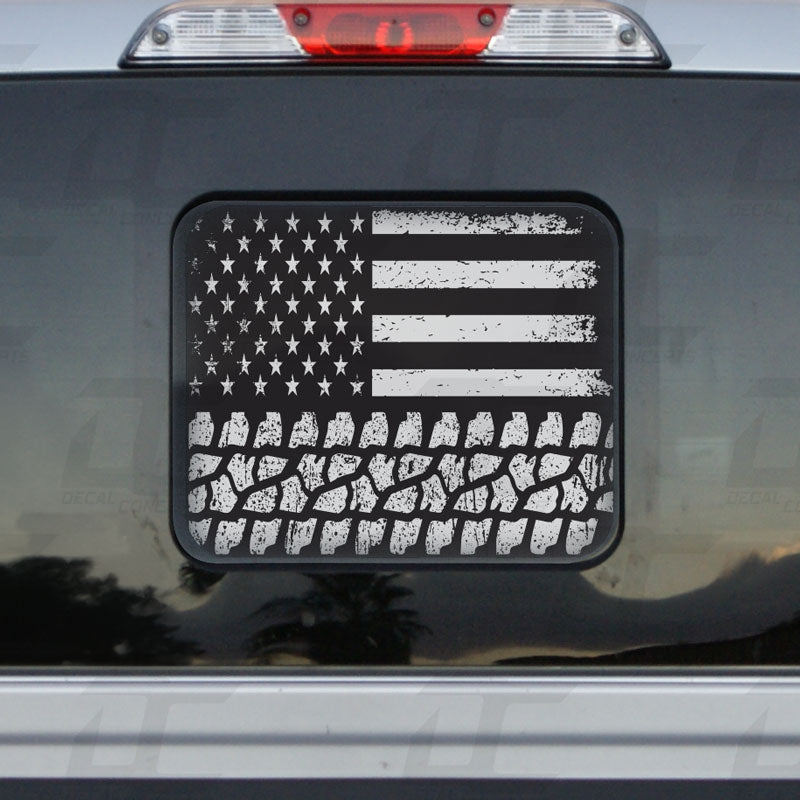 American Flag Tire Tread Rear Window Printed Accent Decal For Ford F150/F250 (2015-2025)