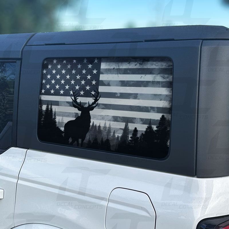 American Flag Elk Forest Silhouette Rear Side Window Accent Decal Kit For Ford Bronco 4 door (2021+)