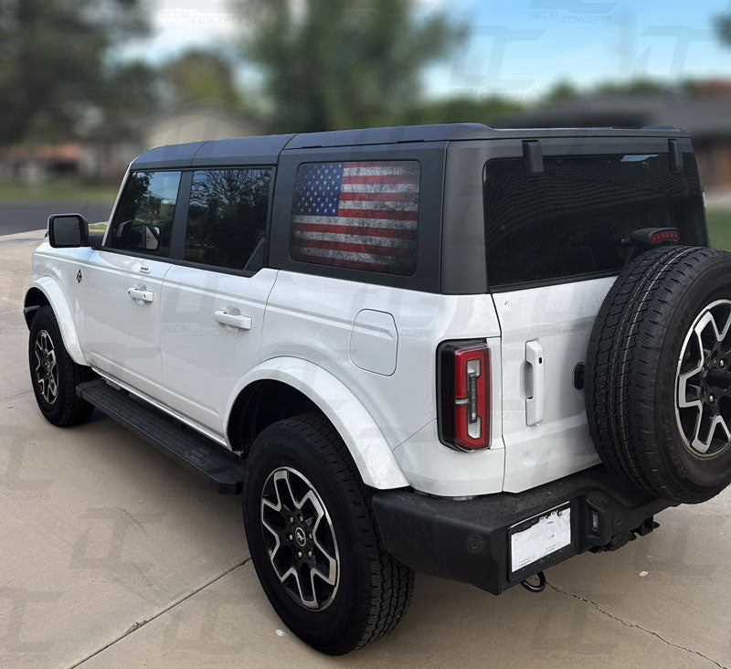American Flag Distressed Rear Side Window Accent Decal Kit For Ford Bronco 4 door (2021+)