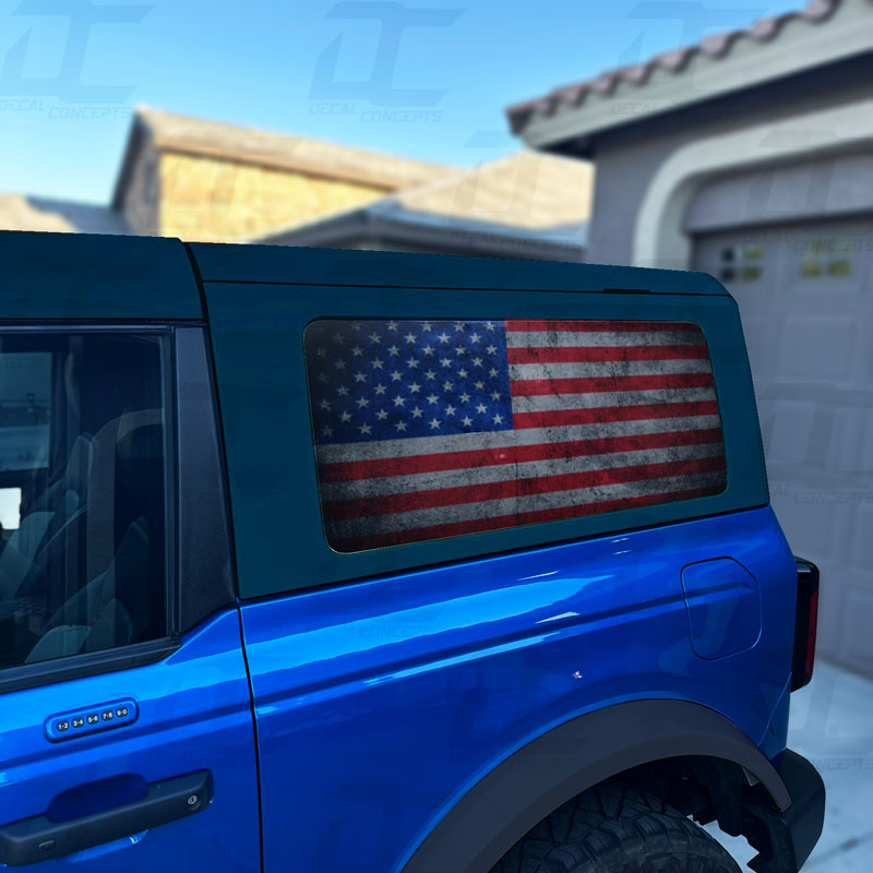 American Flag Distressed Rear Side Window Accent Decal Kit For Ford Bronco 2 door (2021+)