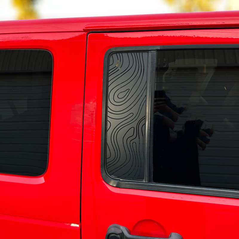 Flat Black Topography Rear Door Side Window Accent Decal Kit For Jeep Wrangler 4 door (2011-2017)
