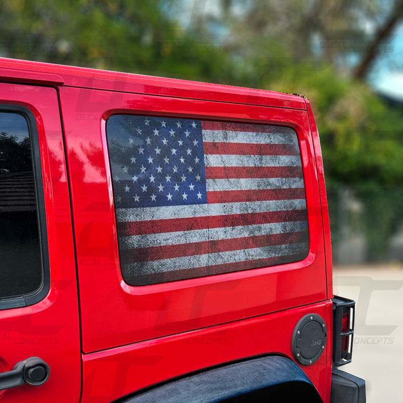 American Flag Rear Side Window Accent Decal Kit For Jeep Wrangler 4 door (2011-2017)