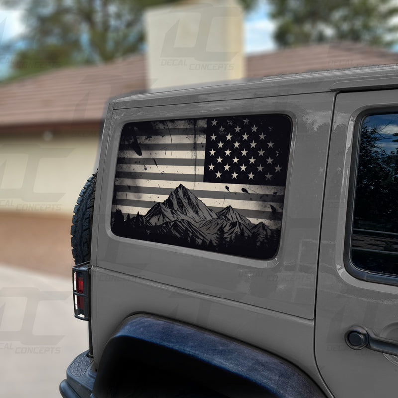 American Flag Rear Side Window Accent Decal Kit For Jeep Wrangler 4 door (2011-2017)
